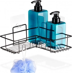 Narożna przyssawana półka łazienkowa z czarnego metalu VILDE