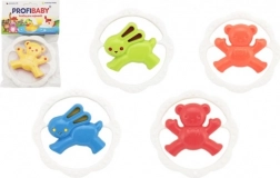 dziecięca grzechotka i gryzak w kształcie koła – miś lub króliczek