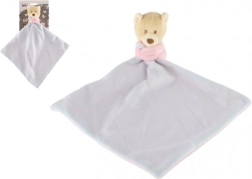 Kocyk-przytulanka z misiem Miluś 25 cm, różowo‑niebieski