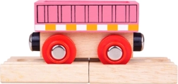 Różowy wagon BIGJIGS RAIL z magnetycznymi sprzęgami i 2 drewnianymi torami