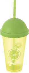 Plastowy kubek z pokrywką i słomką 450 ml – motyw cytrusów