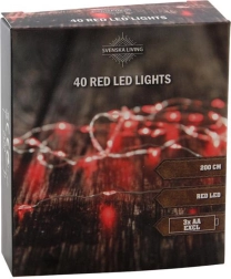 Łańcuch świetlny 40 LED, czerwony, 2 m, na baterie