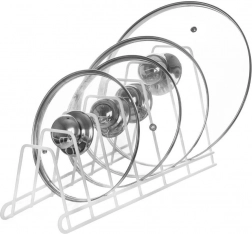 Metalowy biały stojak na pokrywki, talerze i deski 34 × 17 × 18,5 cm