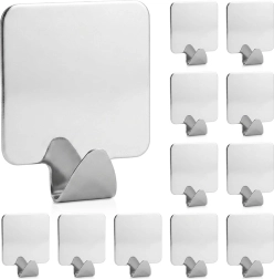 Samoprzylepne nierdzewne haczyki Storage Solutions srebrne, 12 szt.