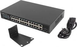 Switch LANBERG 24‑portowy Gigabitowy PoE+ z 2xGB i 2xSFP do szafy rack 19''