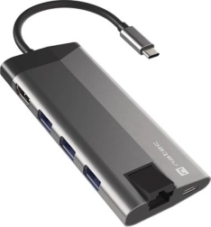 Rozdzielacz USB‑C NATEC Fowler Plus 8 w 1, 3× USB 3.0, HDMI 4K, RJ‑45, SD/microSD, PD 100 W