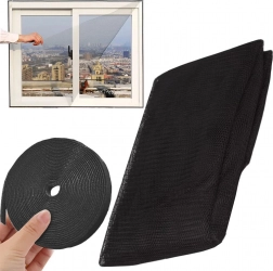 czarna siatka okienna przeciw owadom z samoprzylepnym rzepem 150 × 130 cm