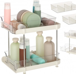 Dwupoziomowy akrylowy organizer z wysuwanymi półkami i przegródkami