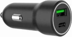 Czarna ładowarka samochodowa USB-A/USB-C 20W PD