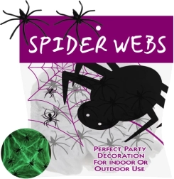 Fluorescencyjna halloweenowa pajęczyna świecąca w ciemności RUHHY z 20 pająkami - 1 sztuka