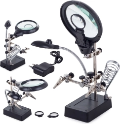 Trzecia ręka z lupą 2,5× 90 mm i oświetleniem LED do lutowania