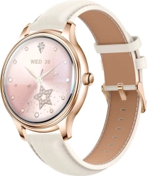 Zegarek smartwatch Colmi L28 złoty ze skórzanym paskiem