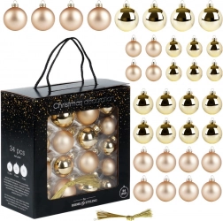 Szklane złote bombki choinkowe 34 szt. (4/5/6 cm)