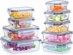 Szklane pojemniki na żywność z pokrywką i uszczelką, zestaw 9 szt.