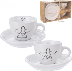 Ceramiczne filiżanki do espresso z talerzykami 90 ml, białe, 2 szt.