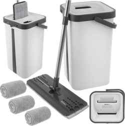 Płaski mop RUHHY z dwukomorowym wiadrem 11 l i 3 nakładkami z mikrofibry