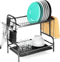 Metalowa suszarka na naczynia, czarna, dwupoziomowa 52 × 24,5 × 40 cm