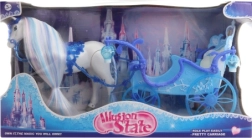 Koń z niebieskim powozem