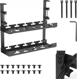 podbiurkowy organizer kabli z podwójną półką 40 cm z zaciskiem