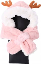 Dziecięca pluszowa czapka z szalikiem dla dzieci od 1 do 7 lat - jasnoróżowa z uszami jelenia