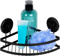 Narożna półka prysznicowa z przyssawkami, czarny metal 24 × 18 × 12,5 cm