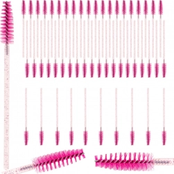Zestaw spiralnych szczoteczek do rzęs i brwi – 50 szt., różowe