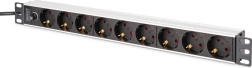PDU listwa zasilająca do szafy rack 19" z bezpiecznikiem, 9x Schuko (45°), kabel 2 m z IEC C14, 10 A, aluminiowa