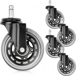 Gumowe kółka do krzesła biurowego 75 mm, trzpień 10 mm, zestaw 5 szt.