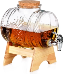 Szklany dyspenser do napojów z kranikiem i bambusową podstawką 3 l