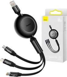 Baseus Bright Mirror 3 kabel USB 3 w 1 do micro USB, USB‑C i Lightning 66 W 1,1 m – czarny