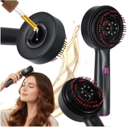 Elektryczna szczotka masująca skórę głowy z czerwonym światłem podczerwonym i aplikatorem olejów, USB, czarna