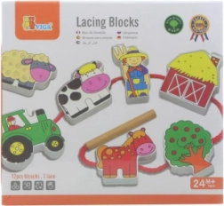 VIGA Drewniane Przewlekane Klocki Farmerskie Montessori