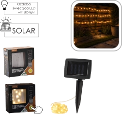 Solarny łańcuch świetlny LED na druciku, 100 LED, ciepła biel, 11,9 m