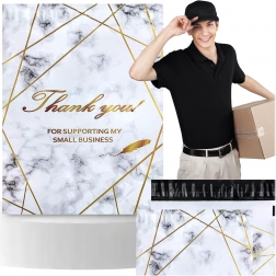 Foliopaki kurierskie 255 × 370 mm, złoty marmur z napisem Thank You, 50 szt.