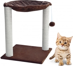 Hamakowy legowisko dla kotów z drapakiem i zabawką, brązowy