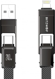 BlitzWolf 4w1 kabel ładujący i do transmisji danych USB‑A/USB‑C/Lightning 240 W 1,2 m czarny