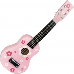 Różowa drewniana gitara w kwiaty