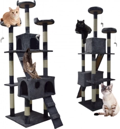 Drapak dla kotów 170 cm, ciemnoszary, z domkami, platformami i zabawkami z sizalu