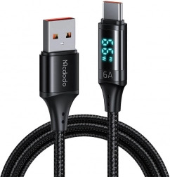 Kabel USB na USB-C z wyświetlaczem Mcdodo, 66W, 6A, 1,2 m czarny