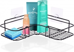 Narożna samoprzylepna metalowa półka do prysznica 26,5 × 26,5 × 6,5 cm – czarna