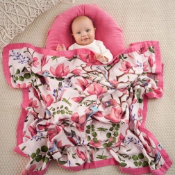 Bambusowy muślinowy koc Magnolia Lovebirds 106x106 cm