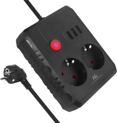 Listwa zasilająca z 2 gniazdami i 3× USB, 2500 W, 1,5 m, czarna