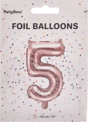 Balon foliowy cyfra 5 perłowo-różowy 35 cm