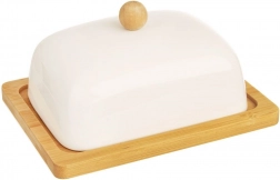 Porcelanowa maselniczka Whiteline z bambusową podstawą