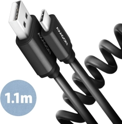 Axagon Twister USB‑C na USB‑A kabel 1,1 m, USB 2.0, 3 A, aluminium, czarny