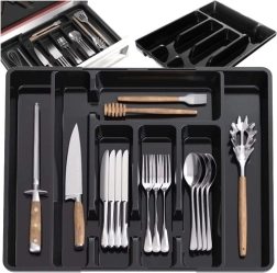 Plastowy rozsuwany organizer do szuflady kuchennej na sztućce