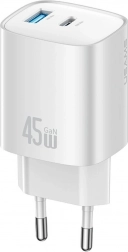 USAMS T66 45W GaN podwójna ładowarka sieciowa USB‑C + USB‑A (EU)