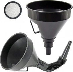 Duży plastikowy lejek paliwowy z sitkiem