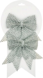 Srebrne świąteczne kokardy z kamyczkami, 12 cm, 2 szt.