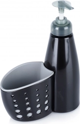 Dozownik do płynu do mycia naczyń z przegródką na gąbkę, czarny, 370 ml